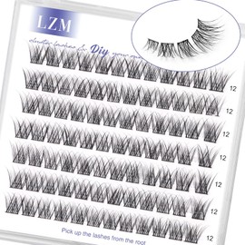 LZM Cluster Lashes 12mm Individual Eyelashes C Curl Individual Natural Reusable Lash Clusters Thin Band Natural Eyelashes (Moon-C-12mm)