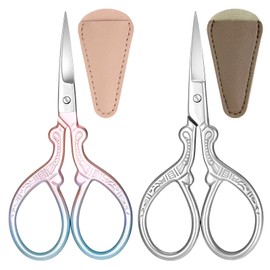 Small Scissors for Beard, Small Facial Hair Scissors Stainless Steel Straight Tip Snips Beauty Grooming Kit Vintage Beauty Grooming Kit for Eyebrows Ear Nose Moustache Trimming with PU Case