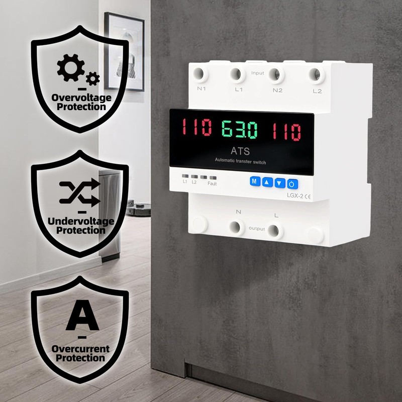 63A 2P Dual Power Automatic Transfer Switch 110V Adjustable Emergency