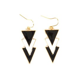 Tiered Triangles Stud Earrings Dangling Black White EF04 Geometric Posts Fashion Jewelry