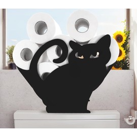 Teaeeno Black Cat Metal Toilet Holder Paper Storage,Funny Animals Storage Paper Holders for Bathroom,Freestanding Metal Animal Toilet Papers Organizer Hold Extra 8 Rolls