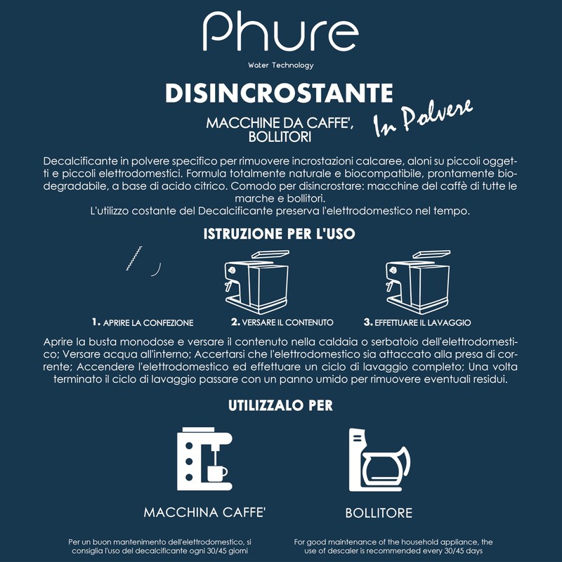 PHURE Descaler Powder for Coffee Makers, Kettles, Small Appliances, Compatible