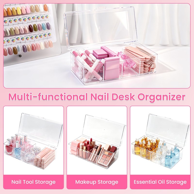BQAN Clear Acrylic Nail Tool Box 4 Compartment Desktop Nail