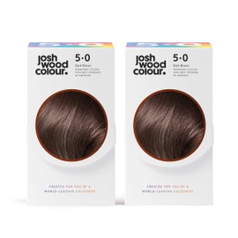 Josh Wood Colour Permanent Colour 5.0 (Dark Brown) Celebrity-approved, ammonia-free, Leaves hair super shiny and hydrated with 100% grey hair coverage, Natural-looking, and Vegan - Pack of 2