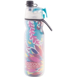 O2COOL Mist 'N Sip Misting Water Bottle 2-in-1 Mist And Sip Function With No Leak Pull Top Spout (Tropical)