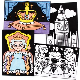 Baker Ross Jubilee Fuzzy Art Colouring Kit for Boys and Girls Aged 5 Plus, Pack of 10, Kids Jubilee Souvenir from, Assorted, PJ184