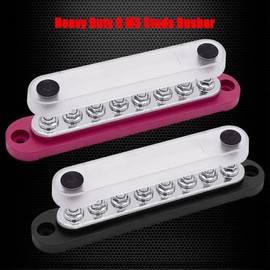 8 x M5 (#10) Studs Power Distribution Block Bus Bar 12V, Ampper 5.9" HD 120A Marine BusBar Battery Distribution Block W/Cover for Car Boat Solar (Red & Black)