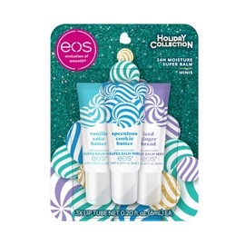eos Holiday - Juego de mini súper bálsamo de humedad las 24 horas, mantequilla de galletas Speculoos, pan de jengibre helado, masa de pastel de vainilla, cuidado de labios de edición limitada, rellenos de calcetines, 0.20 onzas líquidas, paquete de 3