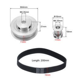 sourcing map 2 Set GT-2 Synchronous Wheel 20&60 Teeth 6.35mm Bore, Aluminum Alloy Timing Pulley Wheel with 2Pcs Length 200mm Width 10mm Belt for 3D Printer, CNC Machine (20-60T-6.35B-10)