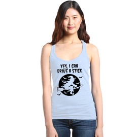 shop4ever® Yes, I Can Drive A Stick Witch Women's Racerback Tank Top Small Heather White 0