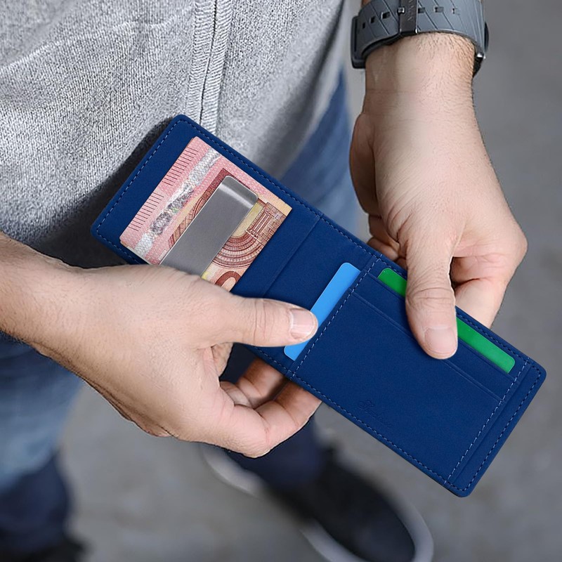 AfitLulu Men's Small Flap PU Leather Wallet with Metal Clip,