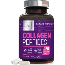 Collagen Peptides - Hair, Skin, Nail & Joint Support - Type I, II, III, V & X - Grass Fed Multi Collagen Supplement for Women & Men - Naturally Sourced Hydrolyzed Collagen, Non GMO - 120 Capsules
