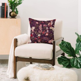 Society6 Burcu Korkmazyurek Cat and Floral Pattern II Throw Pillow, 16"x16", Multi