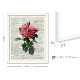 Poster Master Dictionary Art Poster - Pink Roses Print - Flower Art - Floral Art - Gift for Him, Her & Florist - Minimal Decor for Living Room, Bedroom, Dorm or Flower Shop, 8x10 White Framed