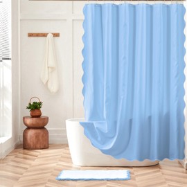 Ohocut Blue Scalloped Shower Curtain, Double-Side Print, Cute Aesthetic Preppy Scalloped Edged Shower Curtains for Bathroom 72’’x72’’