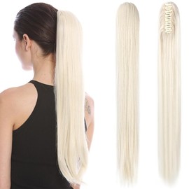 Dulchany Ponytail Extension 21" Claw Clip Hair Extensions Ponytail Long Straight Hair Extension Natural Synthetic Hairpiece for Women:_Ash Blonde Mix Light Brown