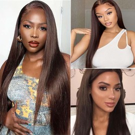 Dokksiiia Brown Straight Human Hair Bundles Color 4 Chocolate Brown Straight Weave Bundles 14 16 18 Inch Dark Brown Brazilian Human Hair Extensions Silky and Soft for Black Women