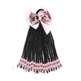 Kids Ponytail Extension With Beads Braids Kids Hair Extensions For Girls Braid Ponytail Extension Hair Beads For Kids Girls Kids Hair Accessories For Girls (Box-9inch, Pink&Transparent)