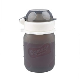 Grey 3.5 oz Squeasy Snacker Spill Proof Silicone Reusable Food Pouch - for Both Soft Foods and Liquids - Water, Apple Sauce, Yogurt, Smoothies, Baby Food - Dishwasher Safe