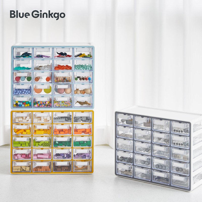 Blue Ginkgo Small 20-Drawer Cabinet – Stackable Clear Organizer for