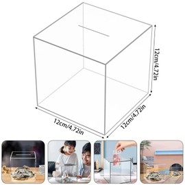 Unopenable Piggy Bank, Clear Acrylic Piggy Bank for Adults Kids, Unopenable Savings Coin Money Piggy Bank Jar Box, Money Tip Change Box to Help Budget and Save (Clear, 12X12X12cm)