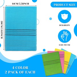BLMHTWO Sponges 8PCS Exfoliating Bath Mitts, Korean Exfoliating Bath Washcloth Large Size Asian Italy Towel 5.5×7.5in Exfoliating Shower Towel Body Scrub Mitts for Adults (Yellow, Blue, Pink, Green)