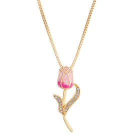coadipress Tulip Flower Pendant Necklace for Women Dainty Elegant Boho Temperament Crystal Tulip Necklace Trendy Statement Friendship Jewelry (Pink)