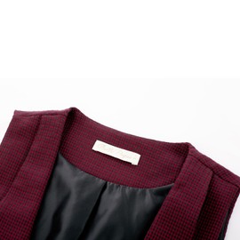 Belle Poque Waistcoat for Women Vintage Double Breasted Deep V-Neck Red Houndstooth Plaid Vest Coat with Pockets M