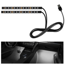 FSTURIOS Car LED Strip Light, 12V 24 LEDs RGB Under Dash Ambient Night Light, USB Port Interior Neon LED Strip Lights, Universal Atmosphere Lamp Decorative Strip for Car Truck SUV (White)