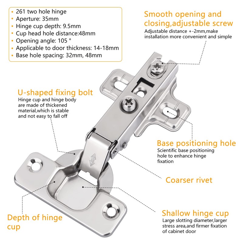 10 PCS Cupboard Hinges, Honeueuen Cabinet Hinges, Cold Rolling Hinge