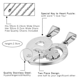 Oidea 2PCS Stainless Steel His and Hers I Love You Lock and Key Pendant Necklaces,for Valentines