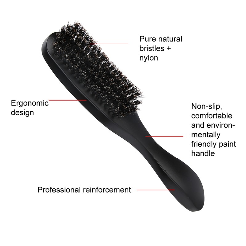 Men Beard Brush Long Handle Hair Cleaning Curved Wooden Mustache