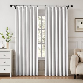 FAPLIGLISY Pinch Pleated Blackout Curtains, Pinch Pleat with Back Tab Top Curtains for Bedroom, Linen Strip Textured Weave with Hooks Drapes for Living Room, 40 Width 95 Inch Long 2 Panel, White