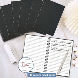 GINMLYDA Black Small Spiral Notebook 6Pack, 120 Lined Pages 8.25x5.50 Inches Spiral Journal Kraft Cover Notebooks & Writing Pads for School Home Office Aesthetic Sketch Drawing Note