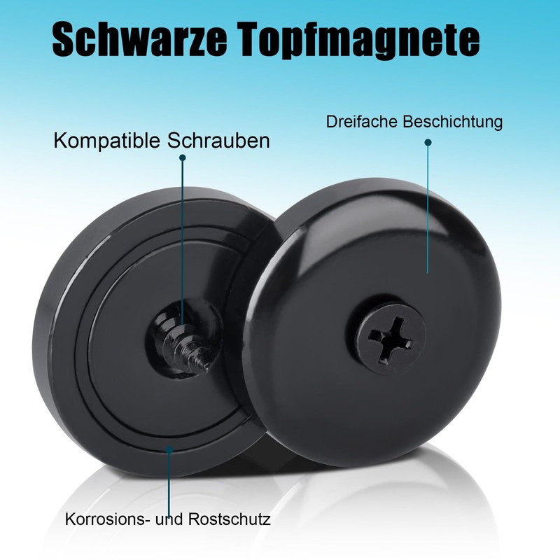 MIN CI Pack of 30 Black Magnets Strong 10 kg