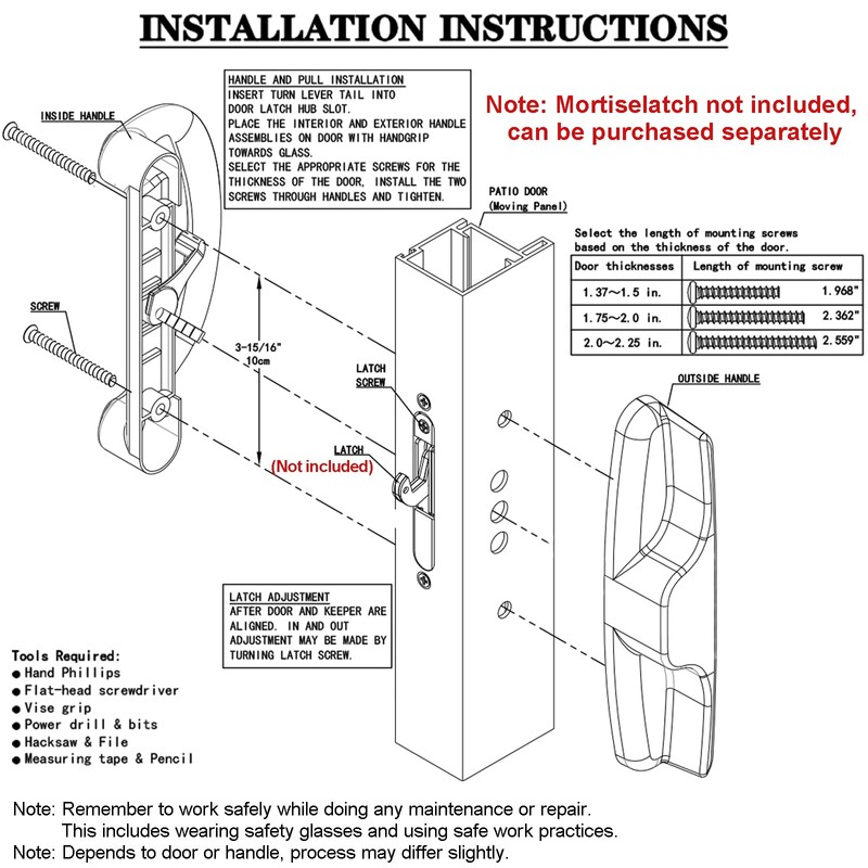 Eockatoo Sliding Glass Patio Door Handle Replacement Set Only Non-Keyed