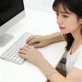 Unisex Joint & Finger Compression Gloves with Wrist Support Half-finger Gloves Brown/L