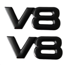 YUGEYE 2 PCS Metal Chrome V8 Emblem 3D Truck Car Badge Emblem Sticker Self-Adhesive Auto Universal Car Accessories (Black)