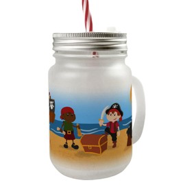 speecheese Small Pirate Mason Jar with Handle Drinking Glass with Lid An Adventurous Glass for Small Buccaneers Mason Jar Handle Drinking Glass with Lid with Motif Boys Adventure Treasure Hunt