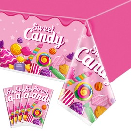 Hegbolke Candy Land Tablecloths 220x130cm Lollipop Candyland Plastic Tablecloths Birthday Tablecloths Tablecloths Cute Birthday Party Decorations - Candy - Pack of 4