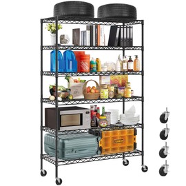 WYGMAV 6 Tier Storage Shelves, 18" D x 45" W x 82" H Heavy Duty Storage Racks Shelving, Adjustable Metal Shelves Steel Standing Shelf Units, Wire Shelf for Warehouse, Garage, Black