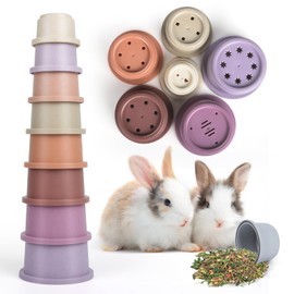 SKYWHALE 8PCS Stacking Cups for Rabbits, Stackable Bunny Toys, Natural Sugarcane Plastic Pet Nesting Snack Container, Chinchilla, Guinea Pig and Parrot Enrichment Playset for Hiding Food
