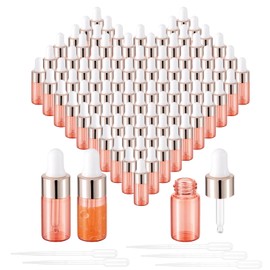 Njvial 100Pcs 3ml Rose Gold Glass Mini Eye Dropper Bottles and 5 Plastic Droppers, Empty Perfume Sample Vials with Dropper and Cap for Essential Oils DIY Cosmetic Samples Tincture and Travel