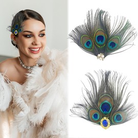 Peacock Feathers Hair Clip Vintage Rhinestone Green Big Eyes Peacock Feathers Hair Clip Party Wedding Tea Party Holiday Costume Decoration