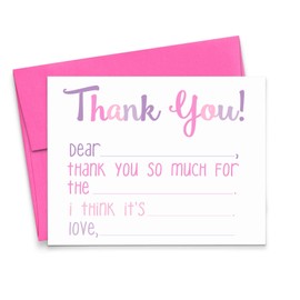 FLAT Note Cards for Girls, Fill In Stationary for Girls. Fill In the Blank Thank You Cards for Girls, Your Choice of Colors and Quantity