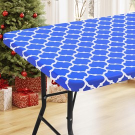 Smiry Rectangle Picnic Table Cover, Waterproof Elastic Fitted Camping Table Covers for 4 Foot Tables, Wipeable Flannel Backed Vinyl Tablecloth Protector for Indoor, Outdoor (Blue, 30x48 Inches)