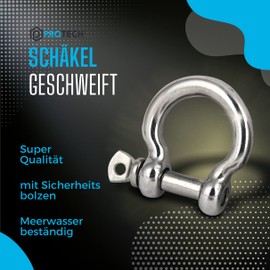 PROTECH Pack of 2 Shackles Curved 10 mm Stainless Steel A4 Rustproof Connector Shackle Omega V4A