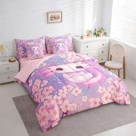 Feelyou Axolotl Bed in a Bag Cartoon Salamander 7 Piece Bedding Set for Kids Boys Room Decor Floral Comforter Set with Sheets,Pillowcases & Pillow Covers Twin Size Animal Soft