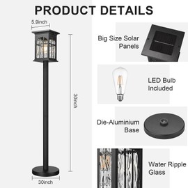 Starcurin 30Inch Solar Pole Lights Outdoor Waterproof, Portable Floor Lamp with Solar Panels Dusk to Dawn with Remote, Cordless Exterior Outside Pole Light for Pathway, Walkway, Garden, Yard, Patio