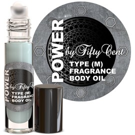 Power By Fifty (50) Cent Type for Men (M) Fragrance body Oil 1/3 oz roll on Glass Bottle, notes are Petitgrain, Pepper and Artemisia, Travel Size, Long Lasting, Uncut